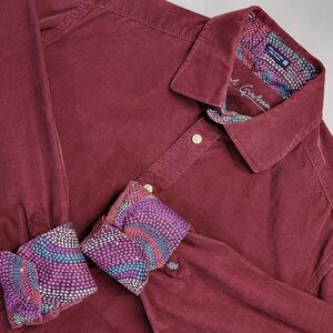 Robert Graham Corduroy Shirt Flip Cuffs Casual Shirt XL Maroon Button-Up Mens